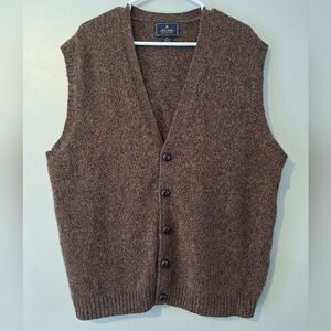 Brooks Brothers 100% Shetland Wool V-neck Button-Up Mens Brown Vest Size XL